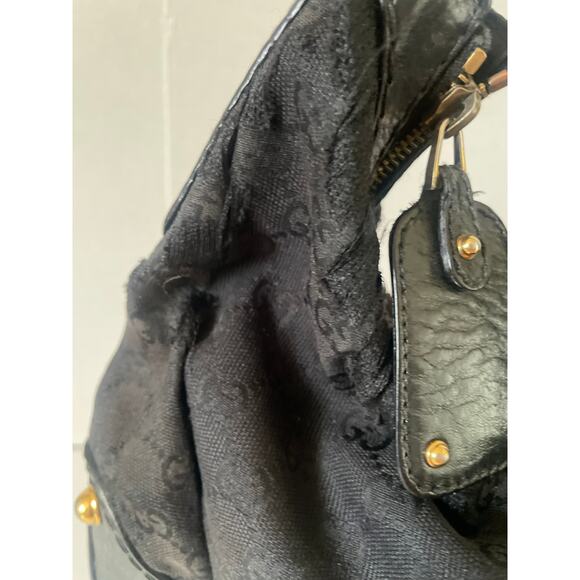 Gucci Black GG Canvas and Leather Medium Jockey Hobo Shoulder Handbag - Picture 11 of 13